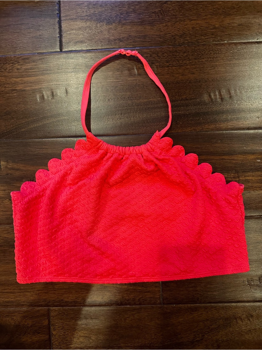 Kate Spade Neon Coral Scalloped Halter Bikini Top